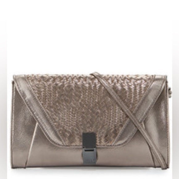 Elliott Lucca Bronze Metallic Woven Leather Convertible Clutch with Strap - Picture 12 of 12